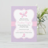 Butterfly Baby shower Uitnodiging paarse roze (Staand voorkant)