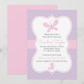 Butterfly Baby shower Uitnodiging paarse roze (Voorkant / Achterkant)