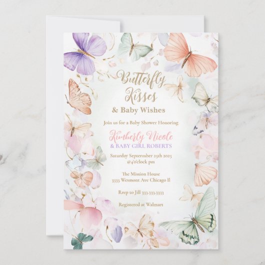 Butterfly baby shower uitnodiging vlinderkusjes (Voorkant)