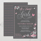 Butterfly Baby shower Uitnodiging voor Tweeling (Voorkant / Achterkant)