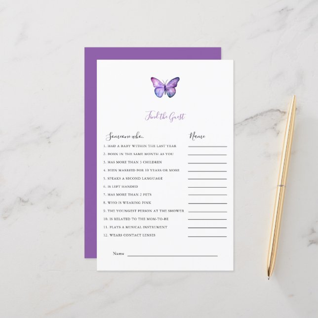 Butterfly Baby shower Vind het Gastspel Party (Voorkant / Achterkant in situ)