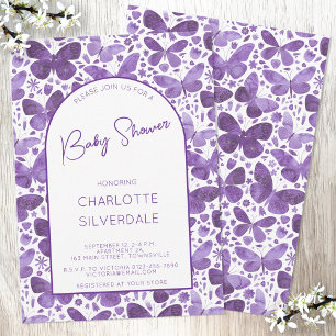 Butterfly Baby shower Waterverf Paarse Kaart