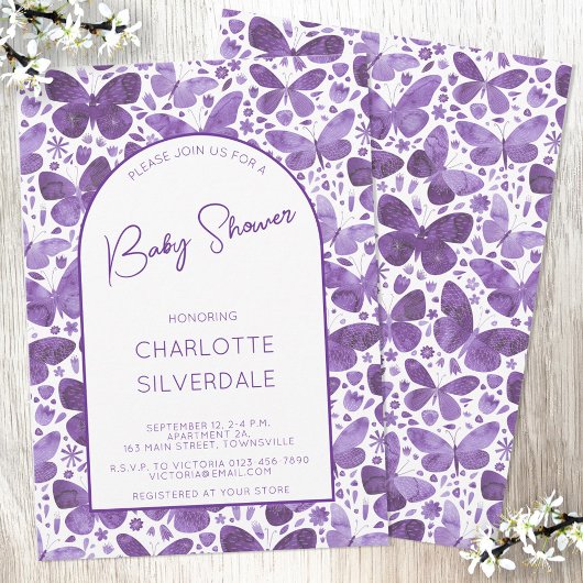 Butterfly Baby shower Waterverf Paarse Kaart