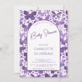 Butterfly Baby shower Waterverf Paarse Kaart (Voorkant)