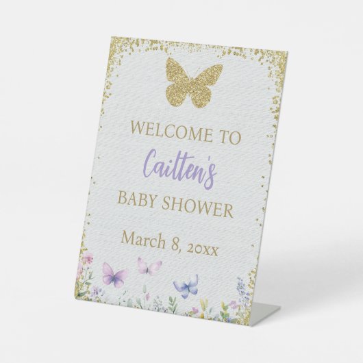 Butterfly Baby shower Welkom voetstuk teken Reclamebord Met Voetstuk (Voorkant)