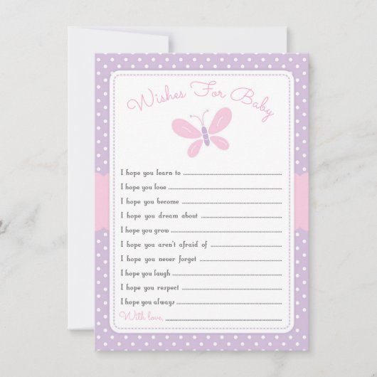 Butterfly Baby shower Wensen voor Baby paarse roze Kaart (Voorkant)