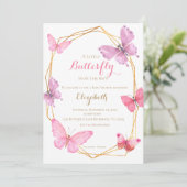 Butterfly BabyShower uitnodiging roze paarse (Staand voorkant)