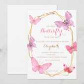 Butterfly BabyShower uitnodiging roze paarse (Voorkant / Achterkant)