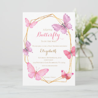 Butterfly BabyShower uitnodiging roze paarse