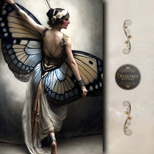 Butterfly Ballerina in Cream and Blue Decoupage Tissuepapier