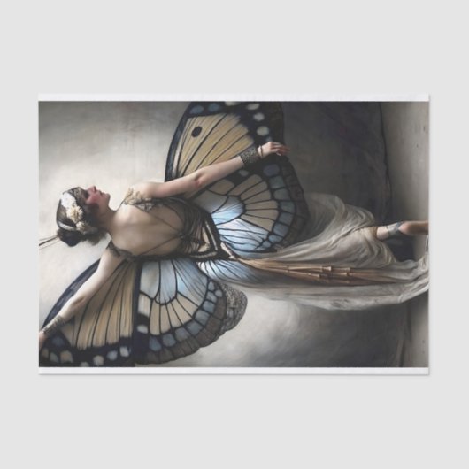 Butterfly Ballerina in Cream and Blue Decoupage Tissuepapier (Voorkant)