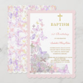 Butterfly Baptism Eerste en Verjaardag Uitnodiging (Voorkant / Achterkant)