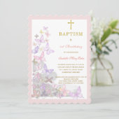 Butterfly Baptism Eerste en Verjaardag Uitnodiging (Staand voorkant)