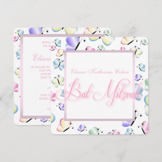 Butterfly Bat Mitzvah Kaart (Voorkant / Achterkant)