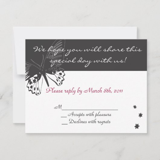 Butterfly Bat mitzvah Uitnodigingsantwoord RSVP Kaartje (Voorkant)