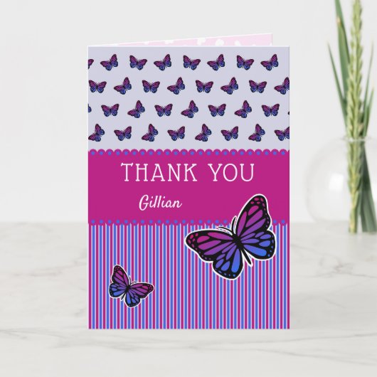 Butterfly bedankt je aangepaste naam modern kaart (Voorkant)