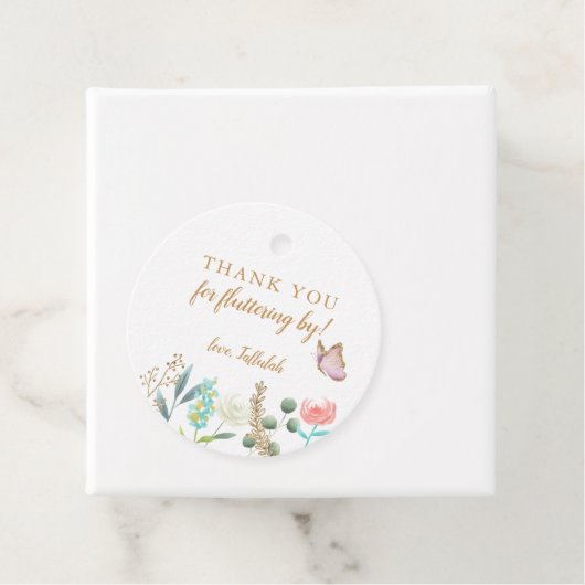 Butterfly bedankt voor het fladderen op verjaardag bedankjes labels (In situ)