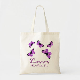 Butterfly Best Teacher Ever Custom Name Cadeautje Tote Bag
