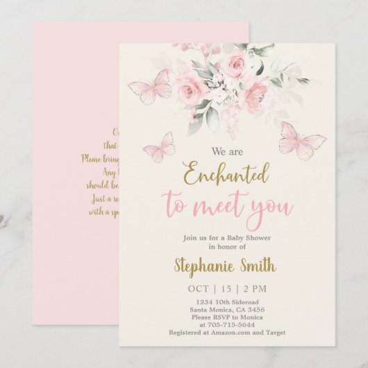 Butterfly betoverd om je te ontmoeten Baby shower  Kaart (Voorkant / Achterkant)