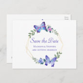 Butterfly Bewaar de datum Vlinders Bloemenblauw Briefkaart (Voorkant / Achterkant)