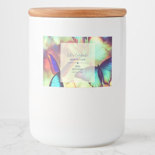 Butterfly Birthday Food Label Voedselcontainer Etiket (Voorkant)