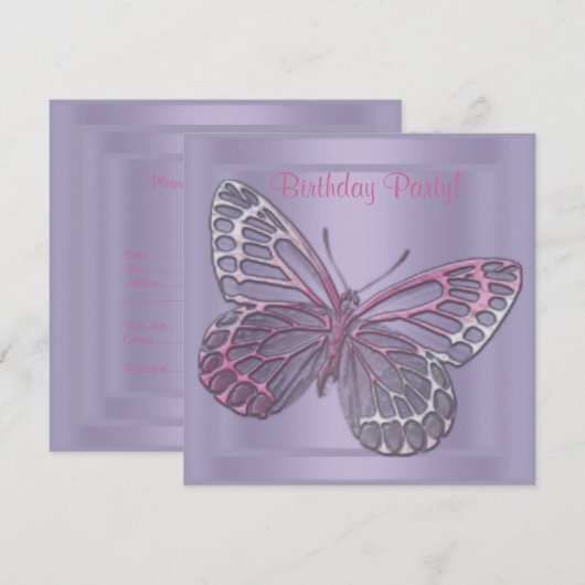 BUTTERFLY BIRTHDAY INVITATIE 2 KAART (Voorkant / Achterkant)