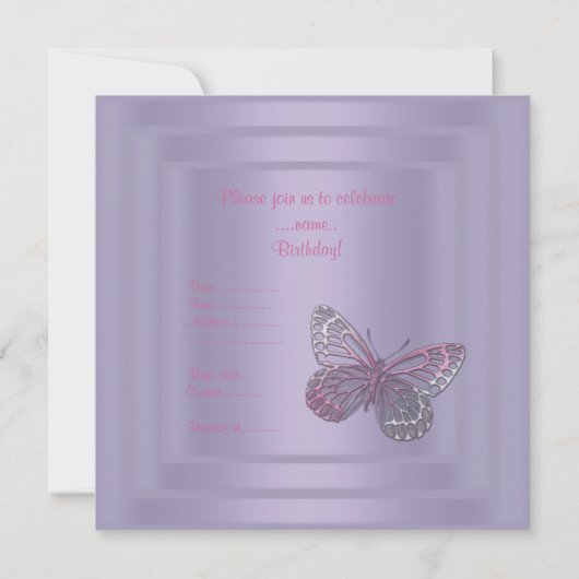 BUTTERFLY BIRTHDAY INVITATIE 2 KAART (Achterkant)