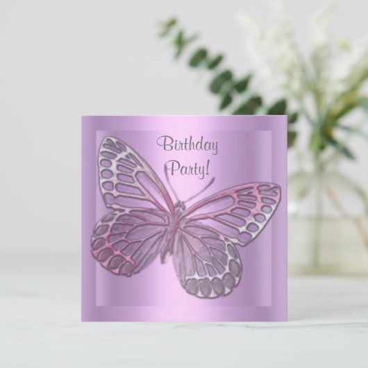 BUTTERFLY BIRTHDAY INVITATIE KAART (Staand voorkant)