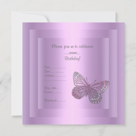BUTTERFLY BIRTHDAY INVITATIE KAART (Achterkant)