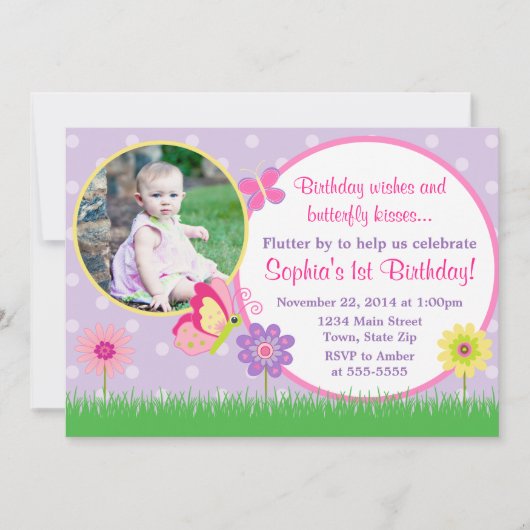Butterfly Birthday Invitation 5x7 Photo Card Kaart (Voorkant)