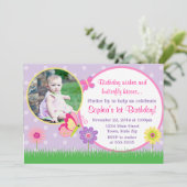 Butterfly Birthday Invitation 5x7 Photo Card Kaart (Staand voorkant)