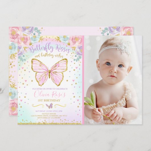 Butterfly Birthday Invitation Butterfly Kaart (Voorkant / Achterkant)
