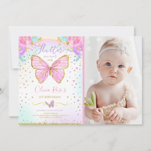 Butterfly Birthday Invitation Butterfly Kaart (Voorkant)