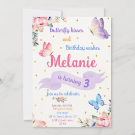 Butterfly Birthday Invitation Floral Party invite Kaart