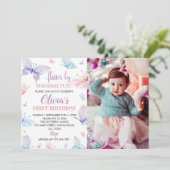 Butterfly Birthday Invitation Girl Foto Bedankkaart (Staand voorkant)