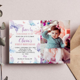 Butterfly Birthday Invitation Girl Foto Bedankkaart