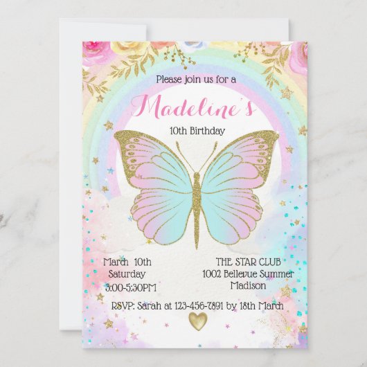 Butterfly Birthday invitation Kaart (Voorkant)