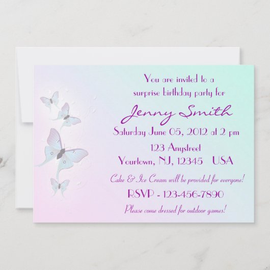 Butterfly Birthday Invitation Kaart (Achterkant)
