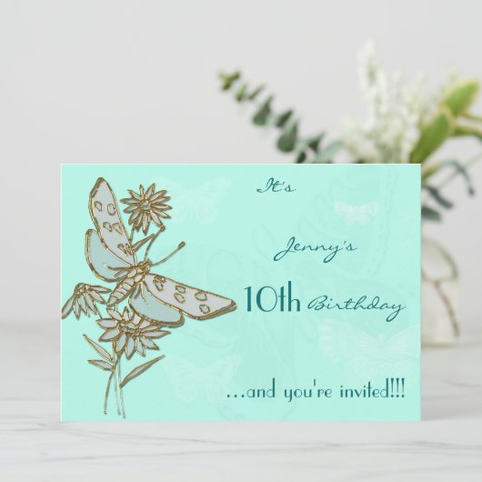 Butterfly Birthday Invitation Kaart (Staand voorkant)