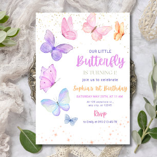 Butterfly Birthday Invitation, Little Butterfly 1s Kaart