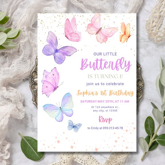 Butterfly Birthday Invitation, Little Butterfly 1s Kaart