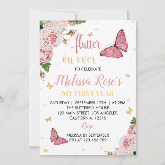 Butterfly Birthday Invitation Whimsical Kaart (Voorkant)