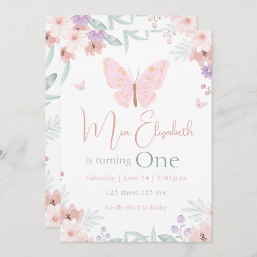 Butterfly Birthday Kaart (Voorkant / Achterkant)