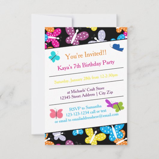 Butterfly Birthday Party - 3x5 Uitnodiging (Voorkant)
