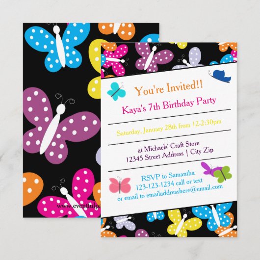 Butterfly Birthday Party - 3x5 Uitnodiging (Voorkant / Achterkant)