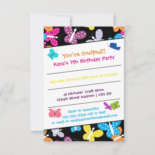 Butterfly Birthday Party - 3x5 Uitnodiging (Voorkant)