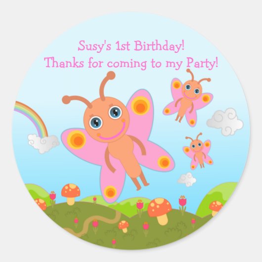 Butterfly Birthday Party bedankt voor jullie aanda Ronde Sticker (Voorkant)