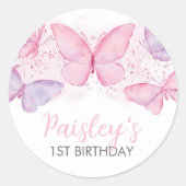 Butterfly Birthday Party Cupcake Stickers Girl 1st (Voorkant)