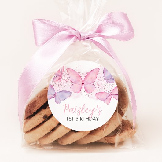 Butterfly Birthday Party Cupcake Stickers Girl 1st