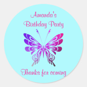 Butterfly Birthday Party Dank u Ronde Sticker